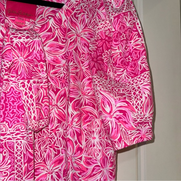 Lilly Pulitzer Pink and White Puff Sleeve Sheath Dress - Picture 5 of 6